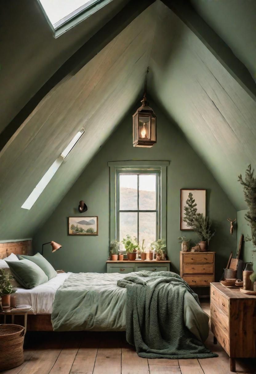 26. Dreamy Sage Green Attic Bedroom - photo 2