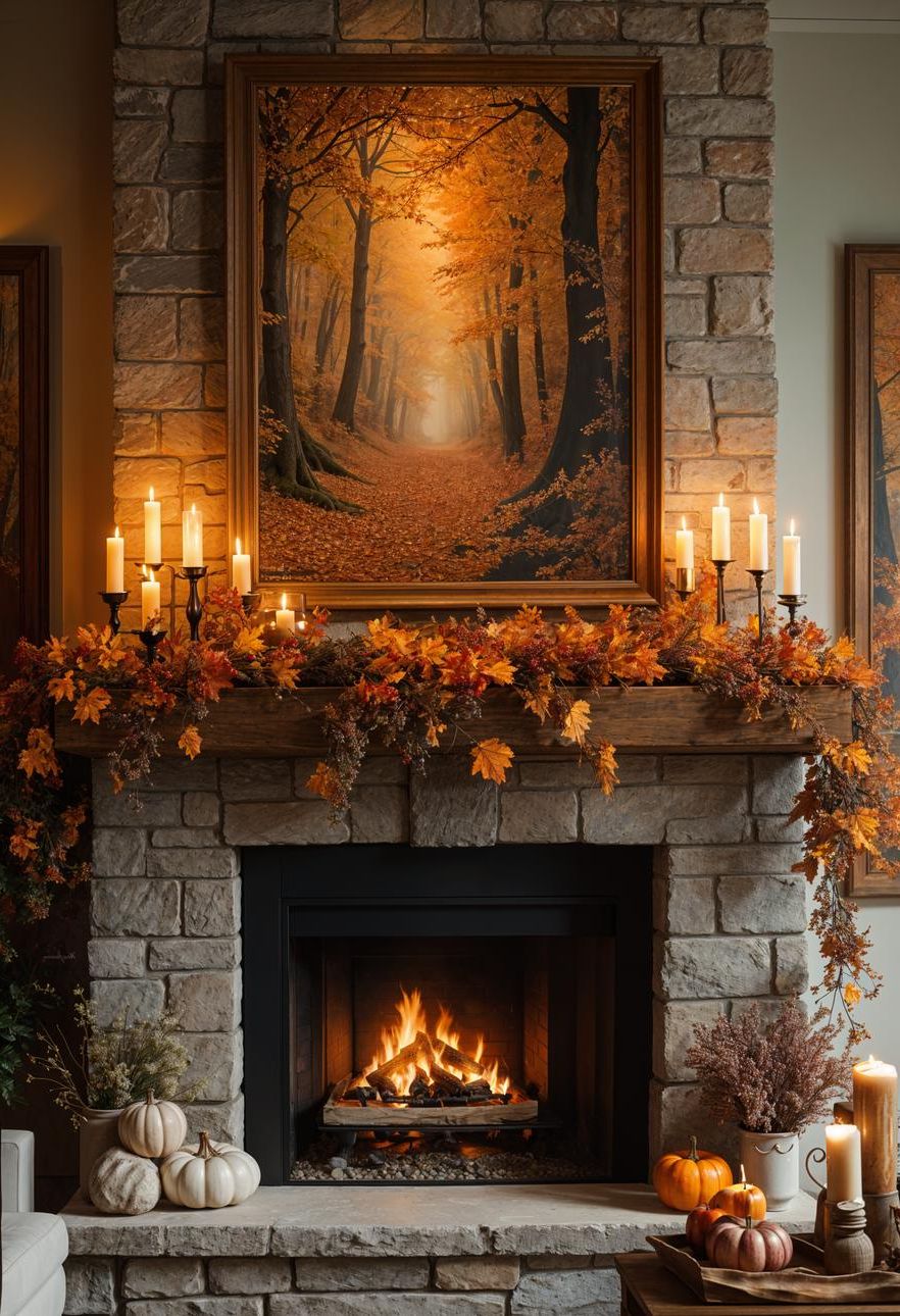 2. Styling an Autumn Fireplace Mantel