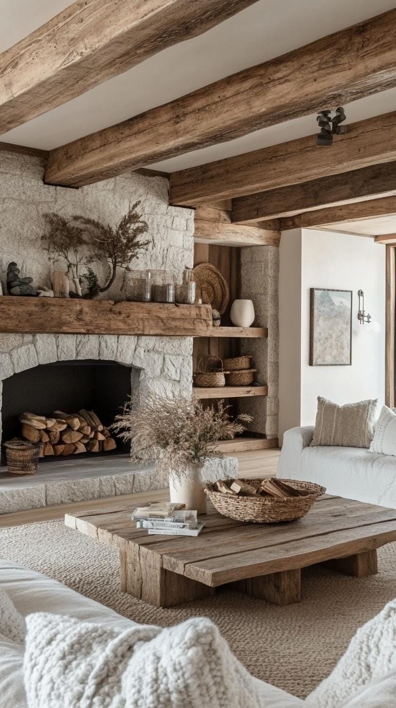 16. Stone and Timber Seating Around the Fireplace - photo 2