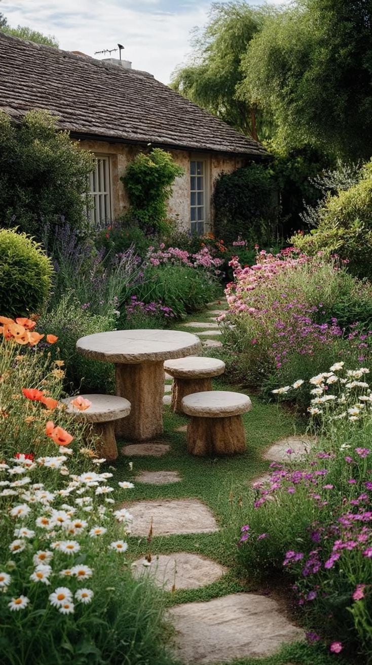 17. Stone Chairs Set in a Wildflower Maze