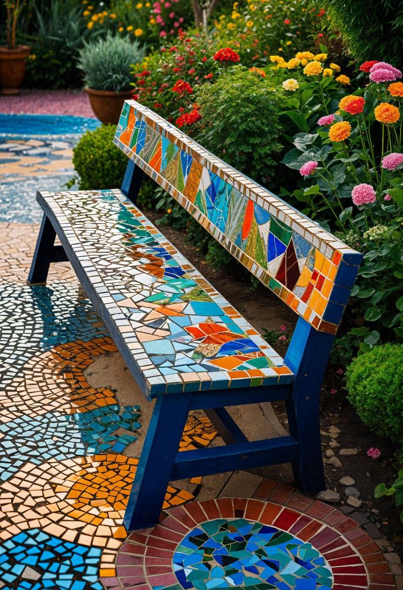35. Mosaic Tile Bench Makeover - photo 2
