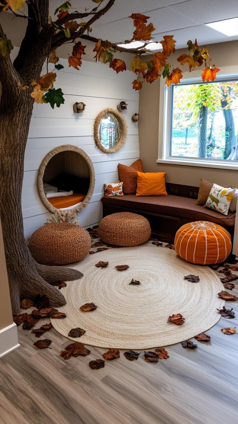 20. Forest Floor Nursery with Textured Rugs and Leaf Accents - photo 3