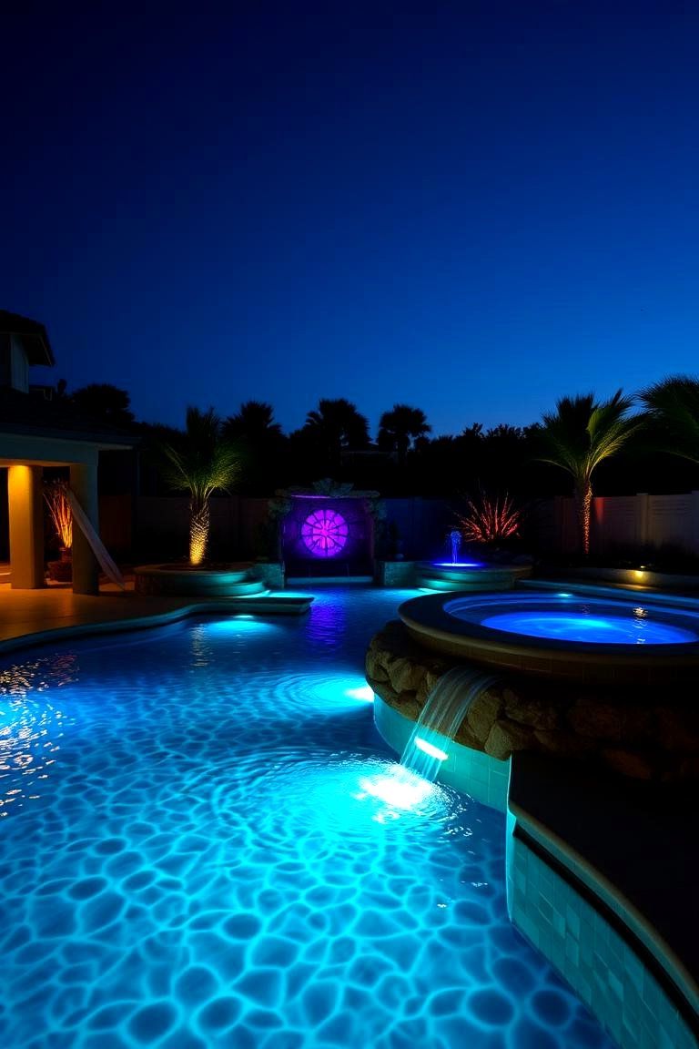 9. Nighttime Plunge Pool with LED Lighting