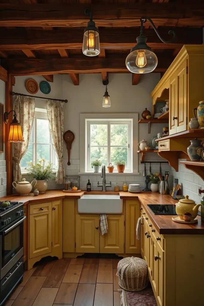 Soft Yellow Cabinets for Cozy Country Style