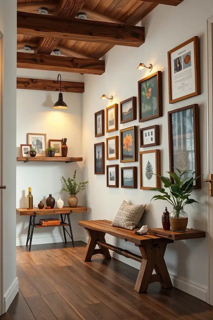 Gallery Walls with Wooden Frame Accents