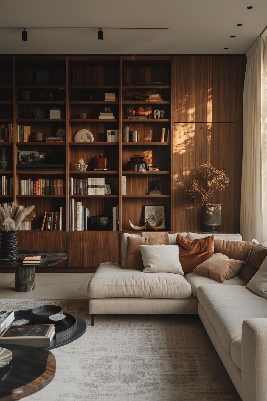 9. Sleek Dark Wood Shelving Ideas