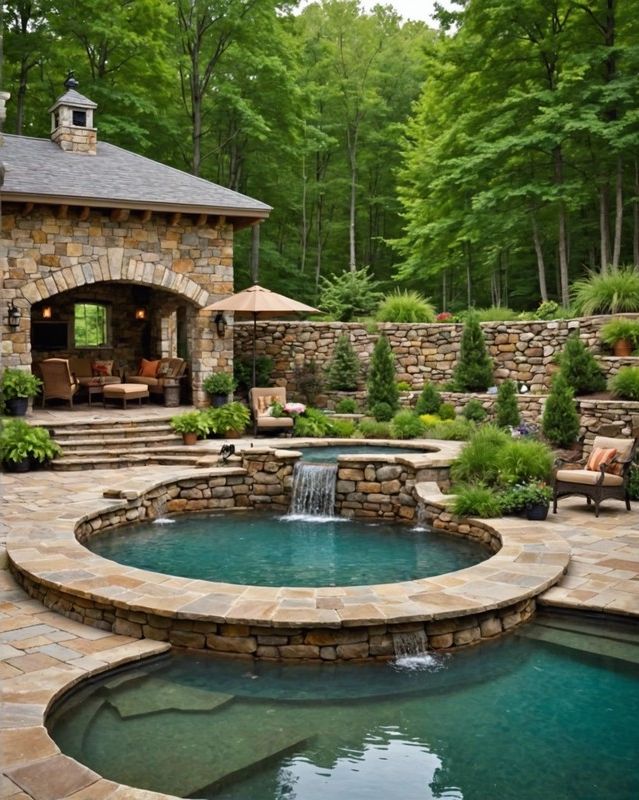 Pool House Built with Natural Stone Walls