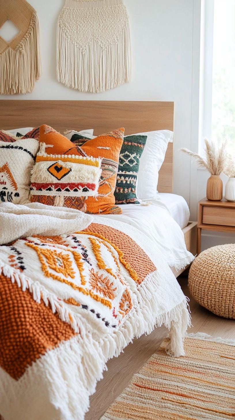 13. Fringed Pillows and Textured Throws