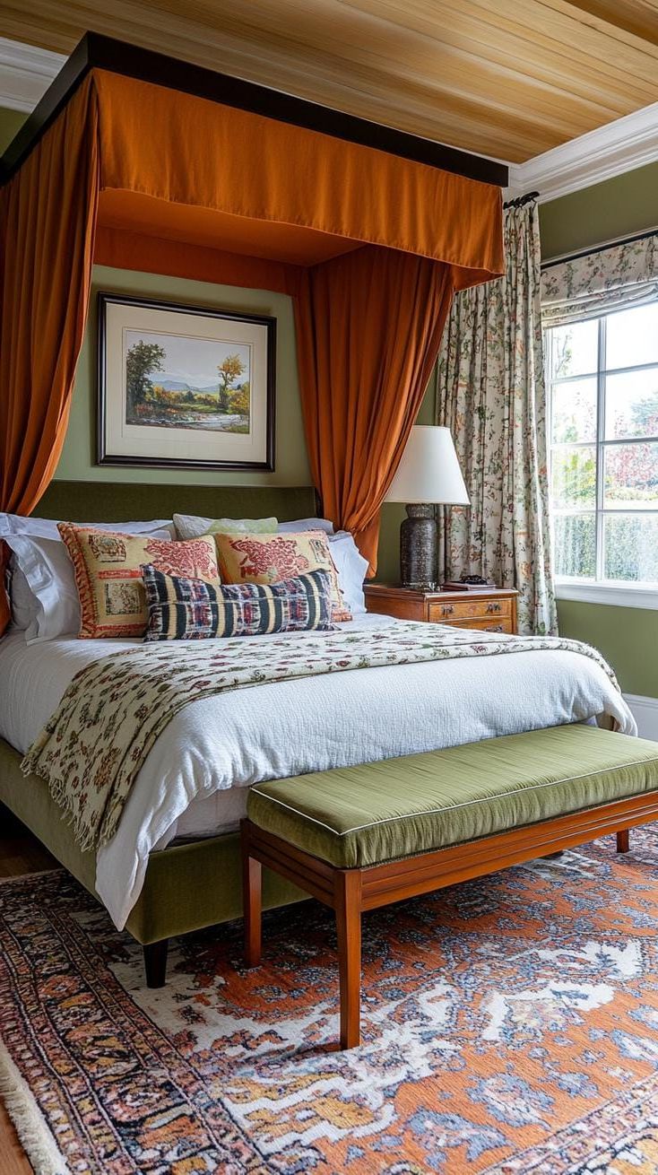 12. Vintage Olive Green Bedroom with Antique Furniture - photo 3