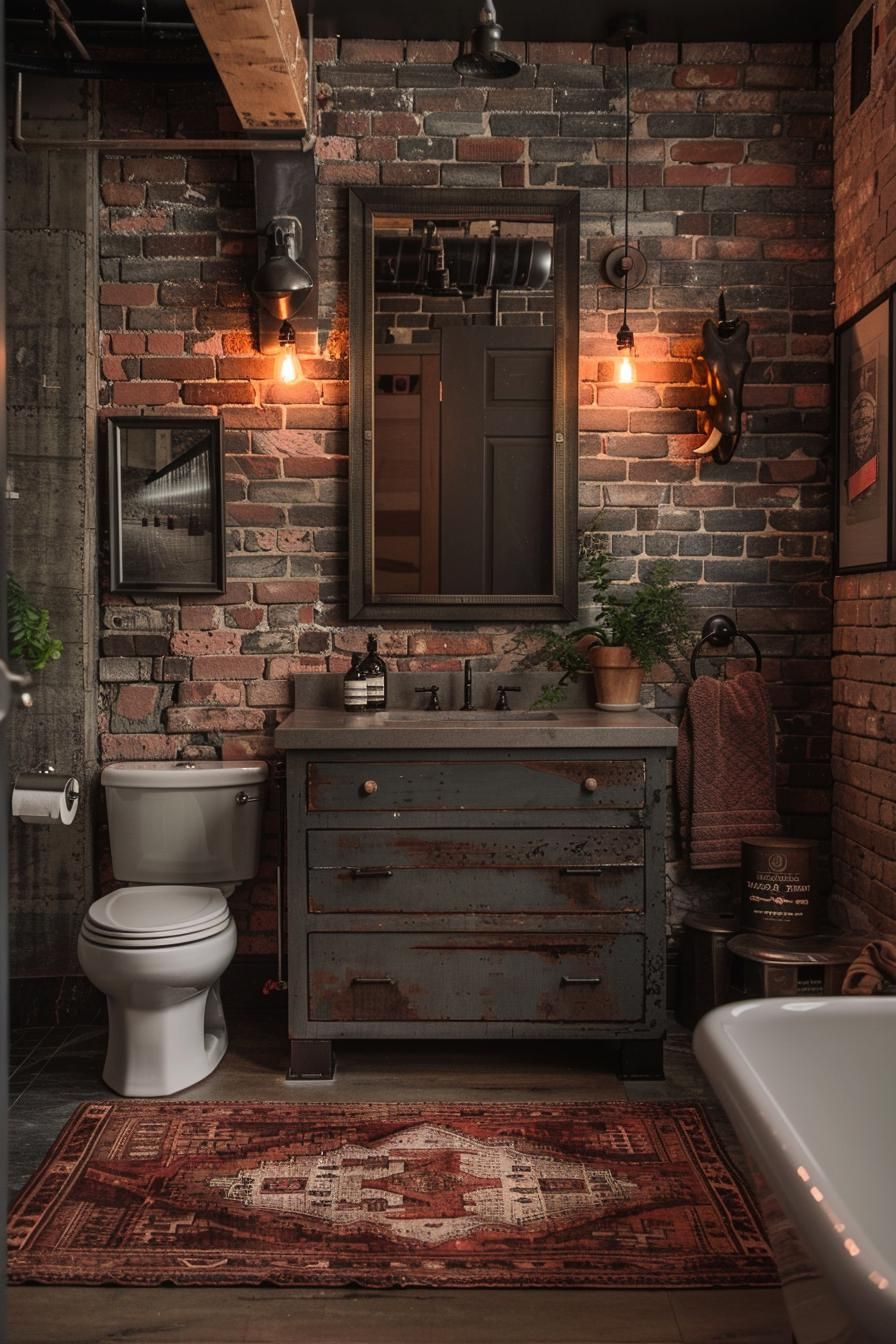 15. Raw Industrial Bathroom Wall Style