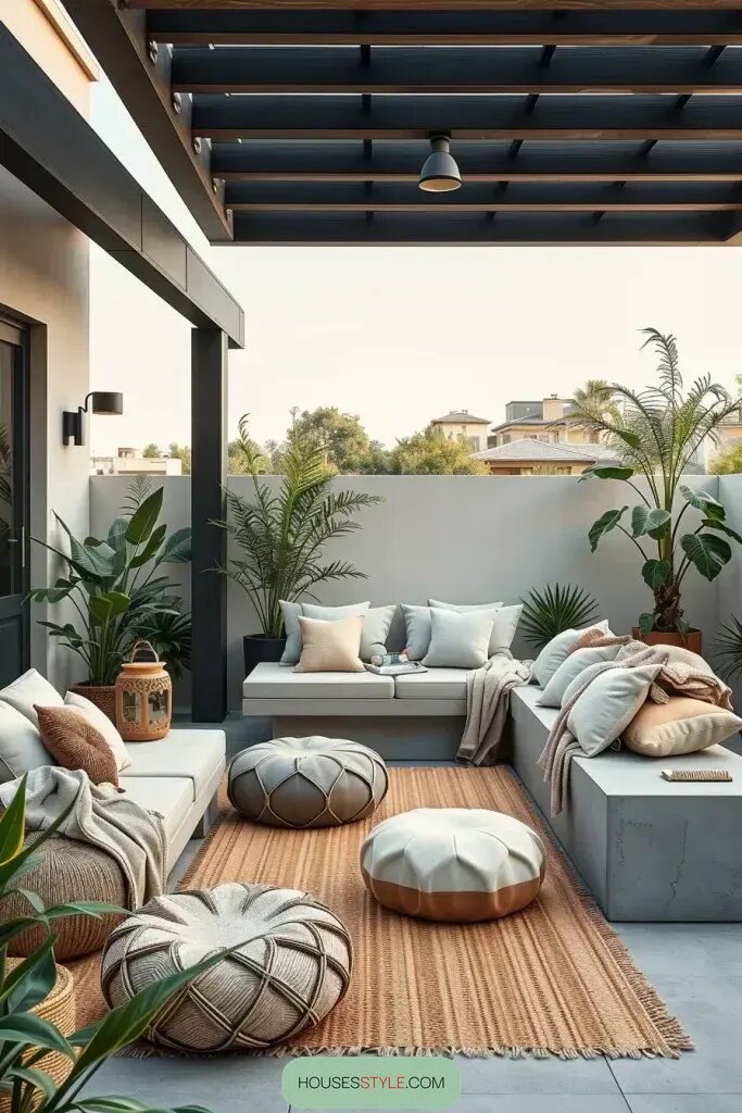 Concrete Furniture Paired With Cozy Textiles