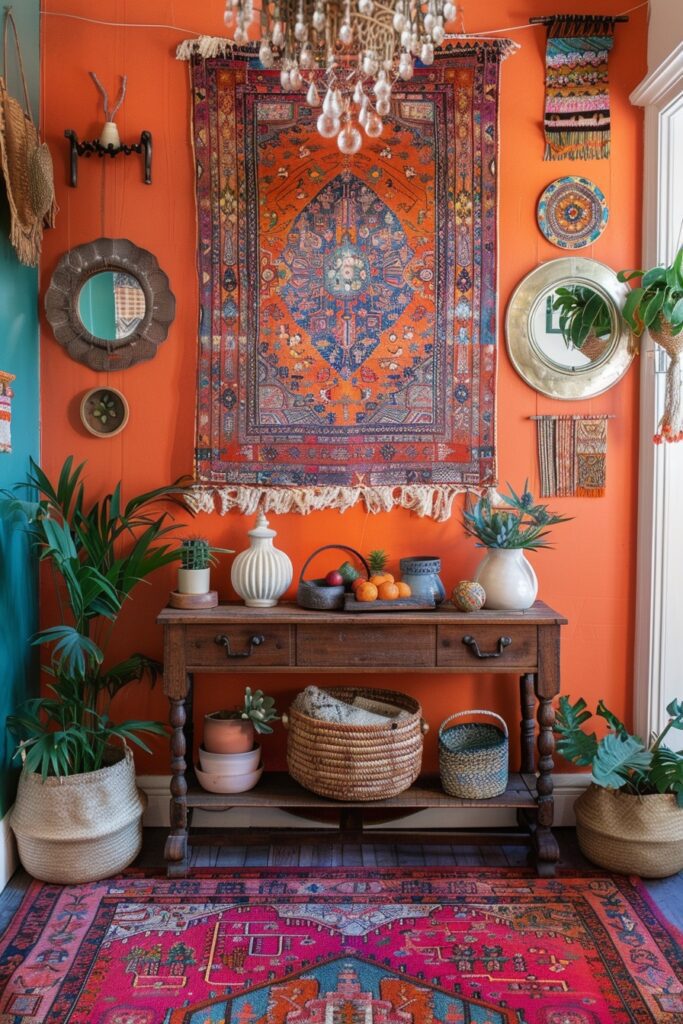 1. Bold and Colorful Boho Entryway