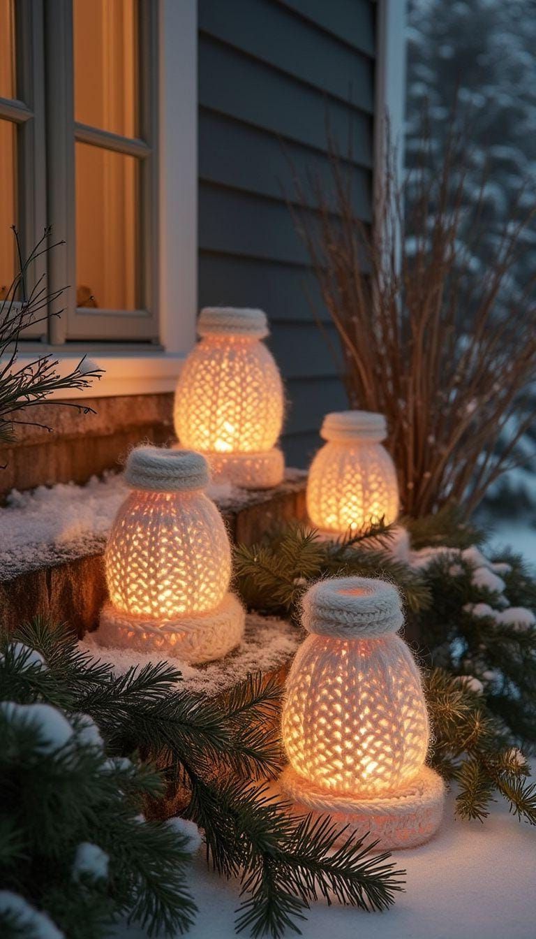 1. Cozy Knitted Yarn Lanterns for a Warm Glow