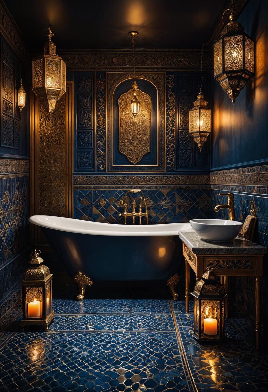 20. Moroccan Midnight Bathroom Design