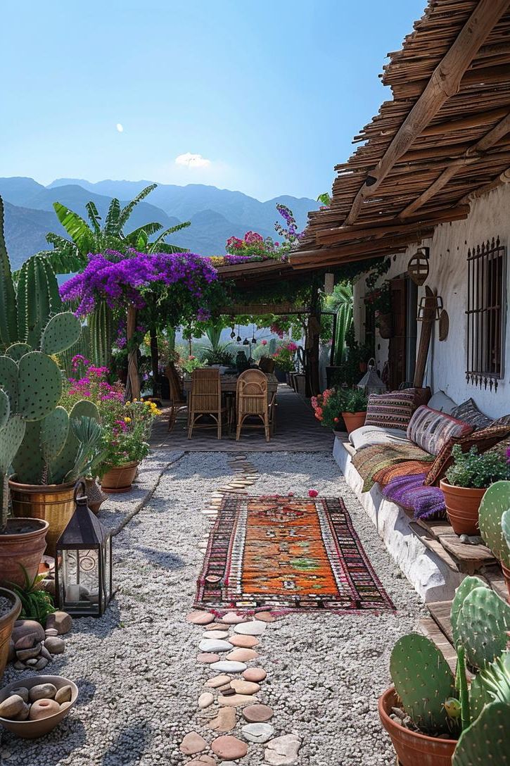12. Southwestern Gravel Patios with Bold Textiles