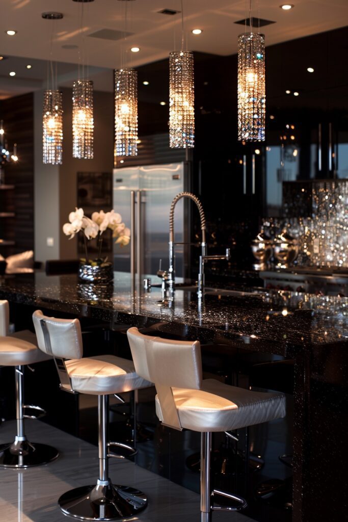 24. Mirror-Accented Contemporary Glam Kitchens