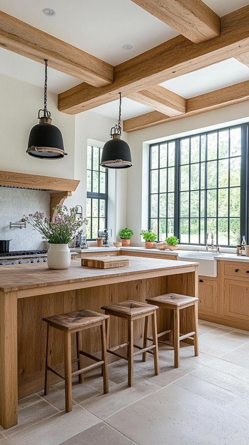 12. Kitchen With Exposed Beams and Big Windows