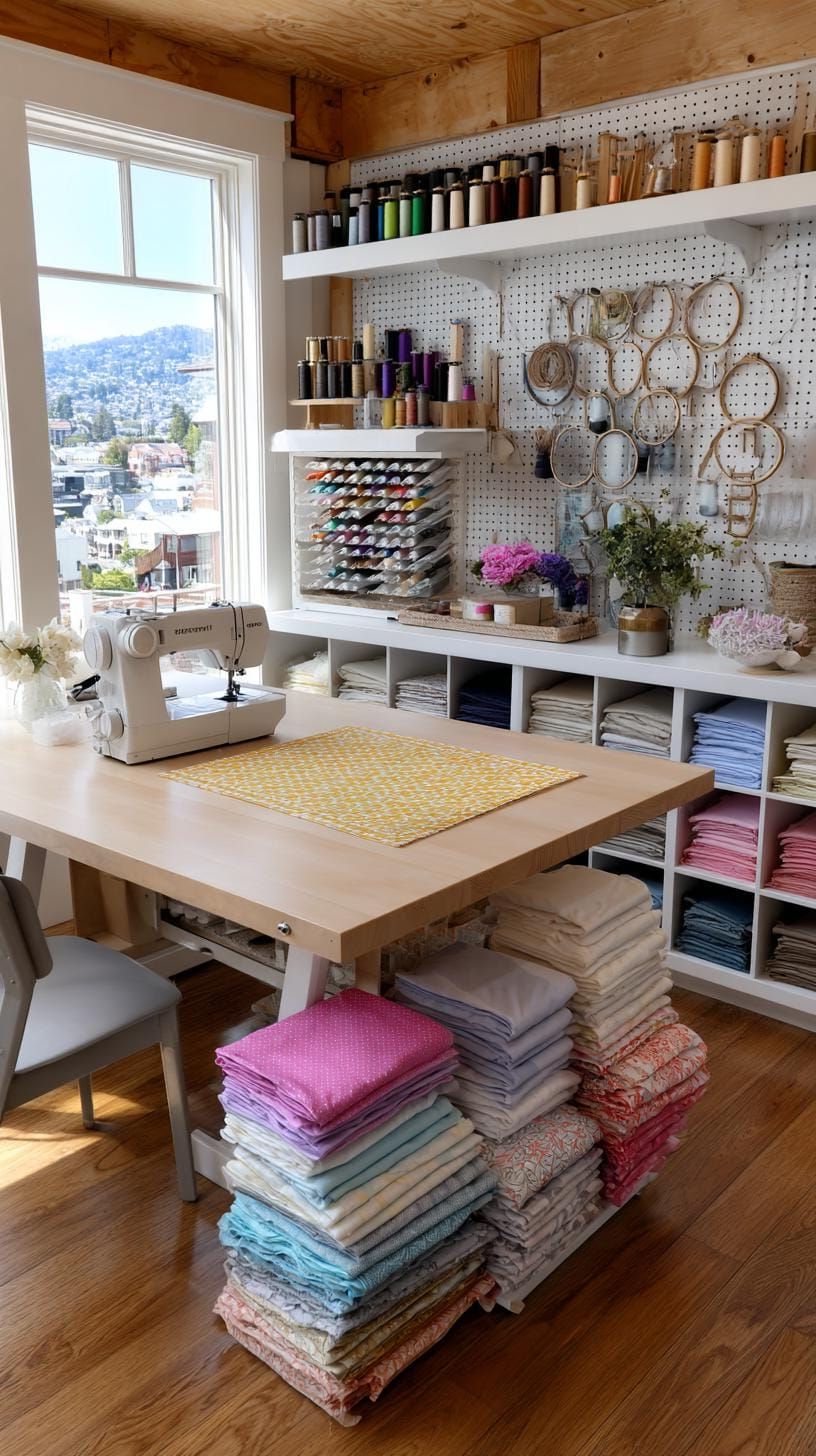 21. Sewing Haven With Pegboard Decor for Embroidery - photo 3