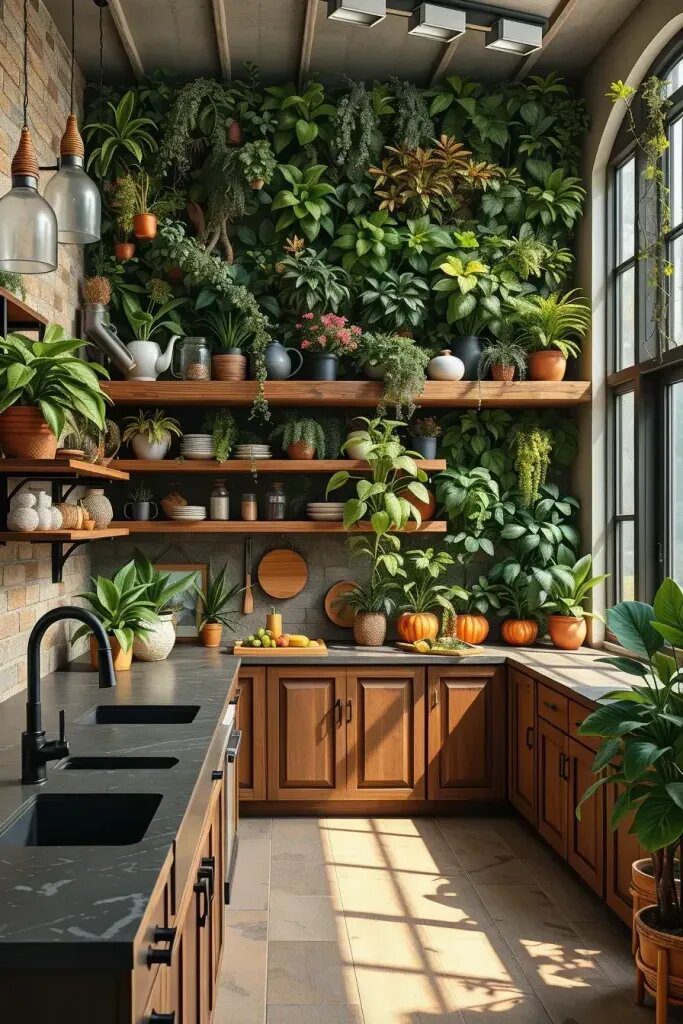 Jungle Kitchens With Living Vertical Gardens