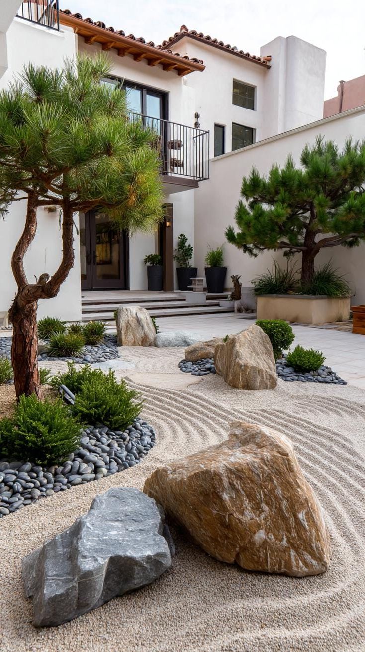 11. Japanese Zen Garden with Sand and Boulders