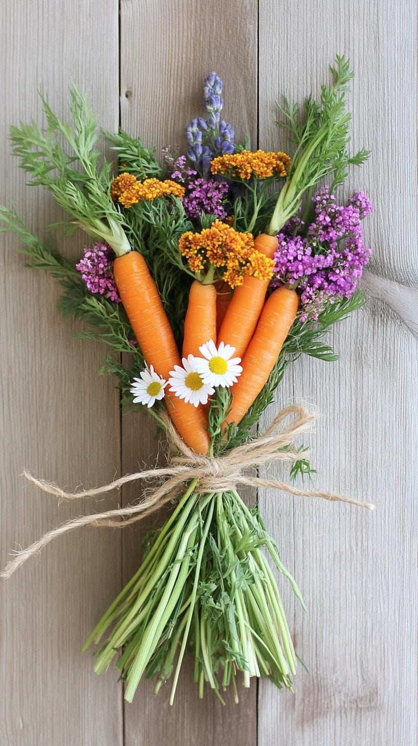 14. Wildflower Bouquet With A Carrot Theme