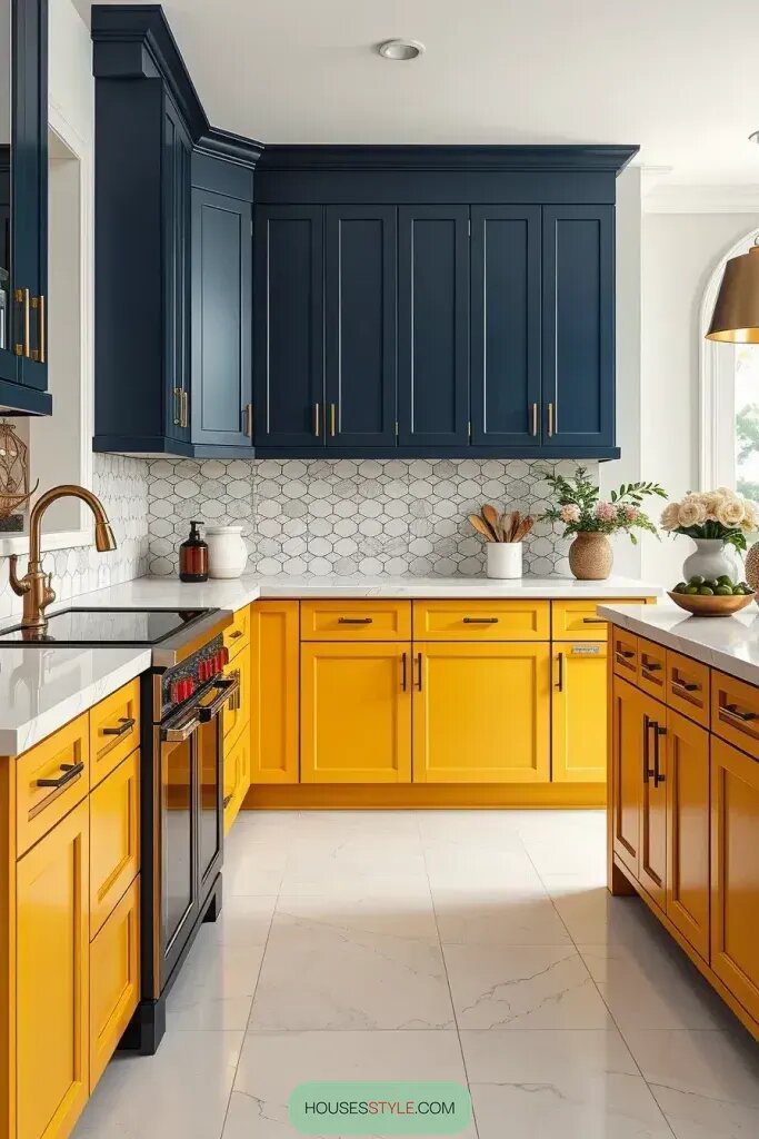 Two-Tone Cabinet Designs Featuring Sunny Yellow