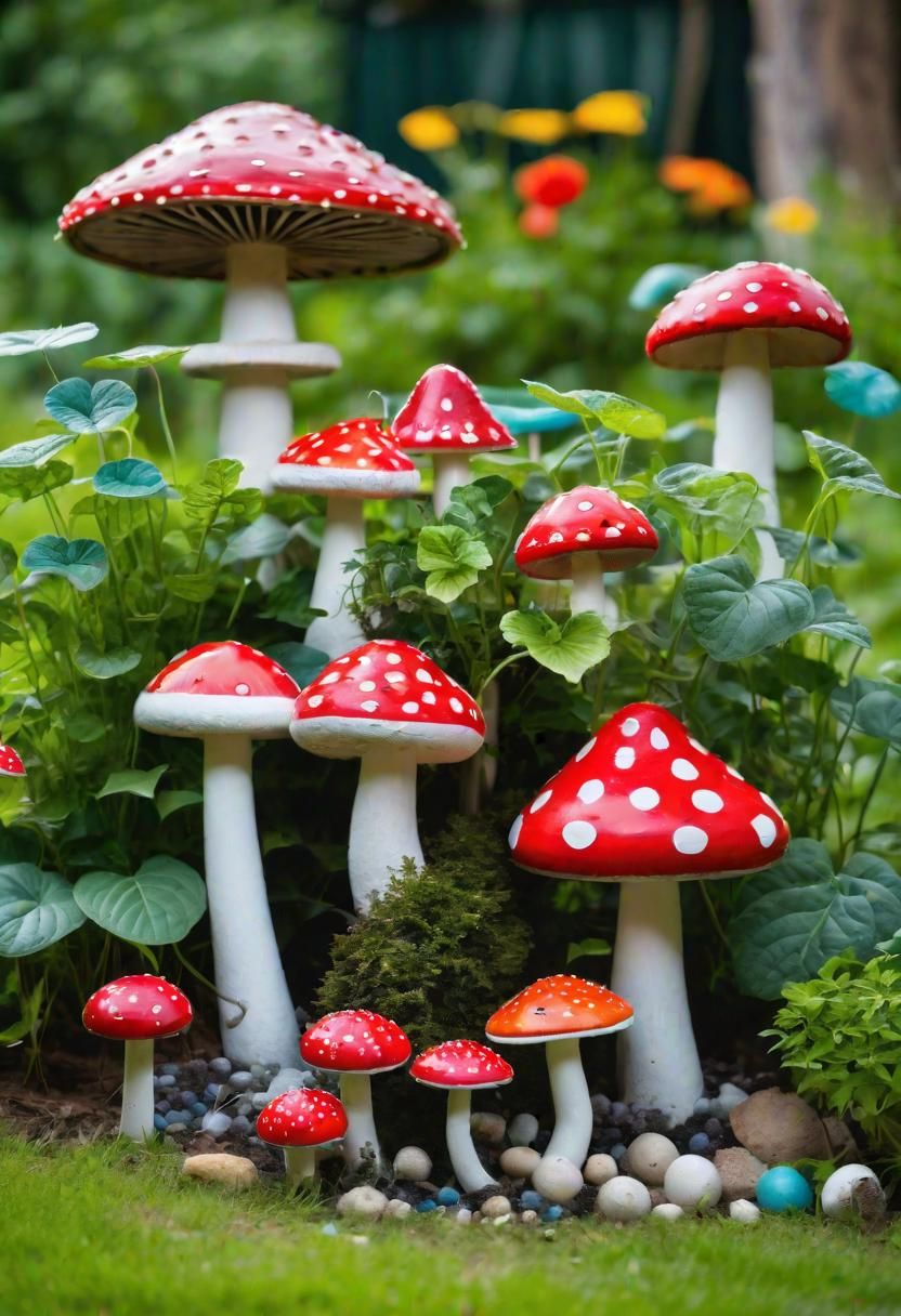 16. Whimsical Garden Mushroom Decor