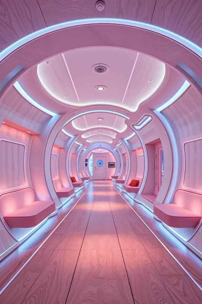 Circular Hallways With Glowing Light Paths - photo 2