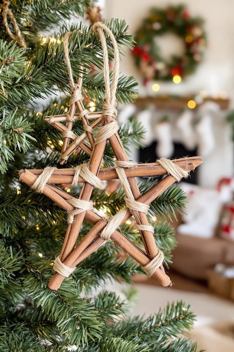4. Cinnamon stick star ornaments tied with twine