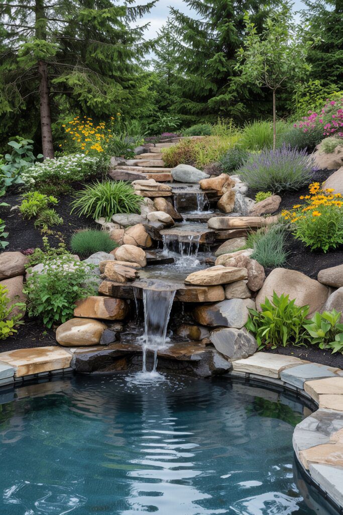 Sloped Garden Waterfall Pool Design - photo 2