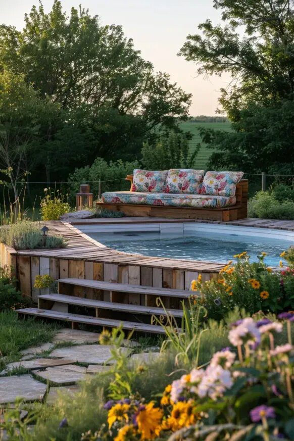 Above Ground Pool Set in a Garden