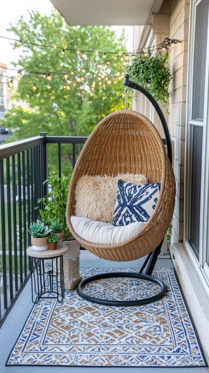 29. Small Balcony Patio with a Hanging Chair