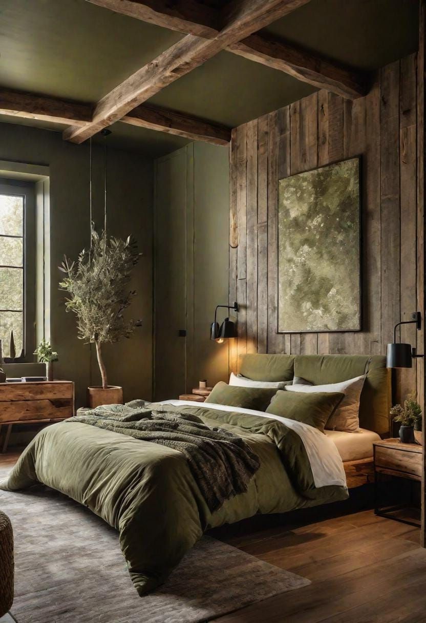 1. Rustic Olive Green Bedroom with Reclaimed Wood - photo 2