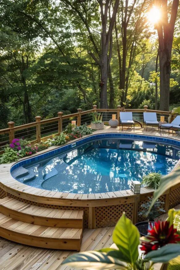 Nature-Framed Above Ground Pool Deck