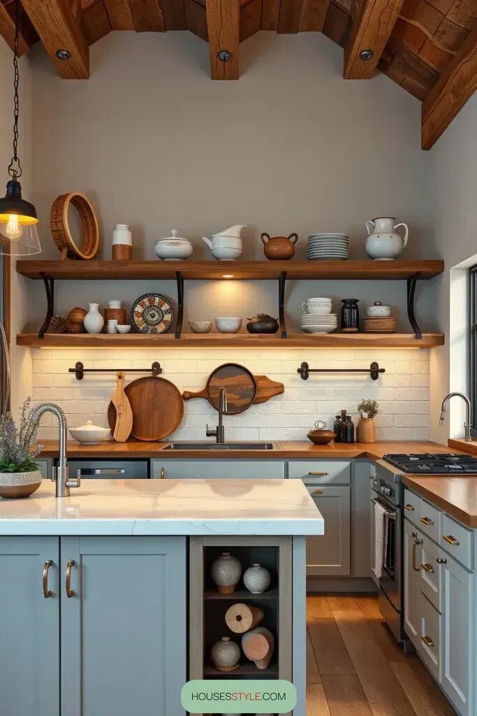 1. Add Reclaimed Wood Open Shelving for a Natural Look - photo 2