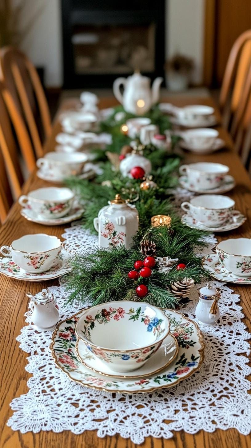 6. Vintage Inspired Holiday Table Decor