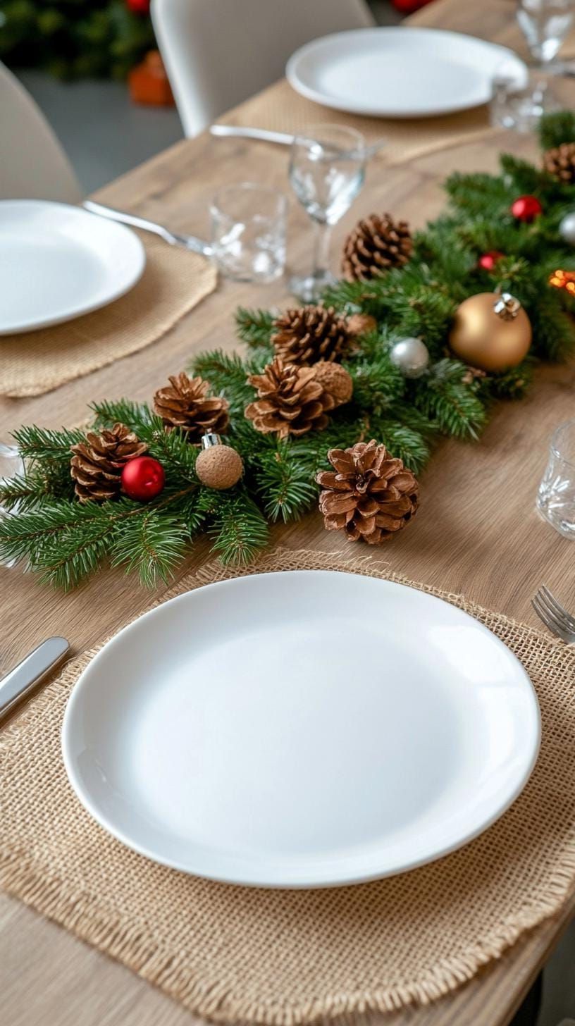 2. Rustic Farmhouse Christmas Table with Greenery Centerpiece - photo 2