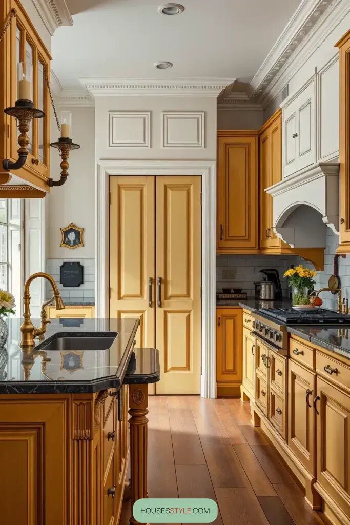 Cozy Elegance With Mustard Yellow Cabinets