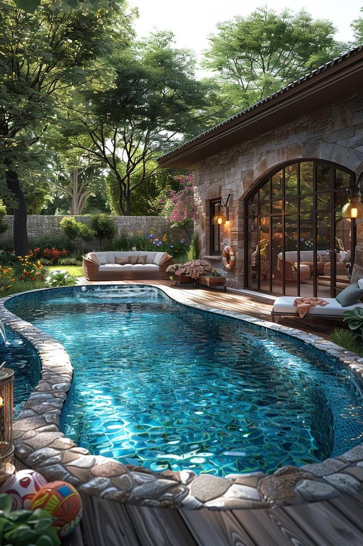 3. Curved Bean-Shaped Pool Look