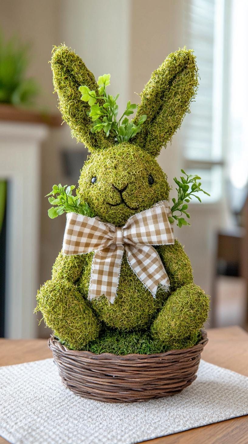 13. Moss-Covered Bunny With Gingham Bow - photo 3