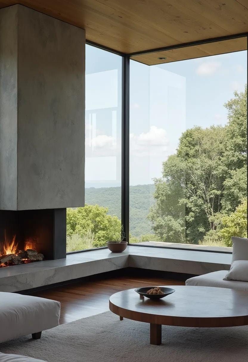 17. Cantilevered concrete fireplace facing panoramic views - photo 2