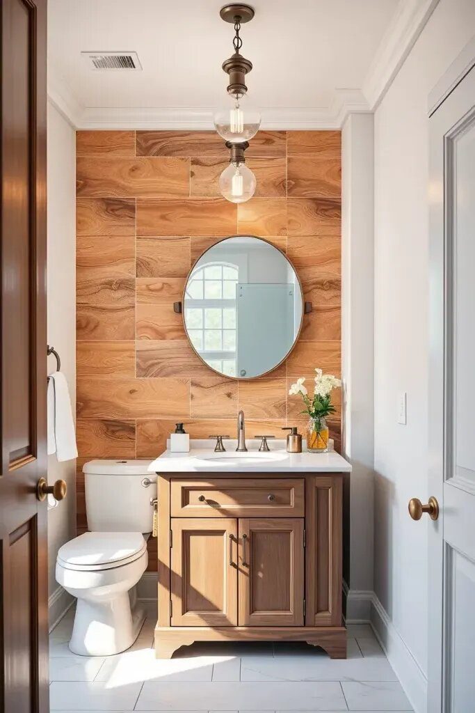 Wood Tile Warmth for Transitional Bathrooms