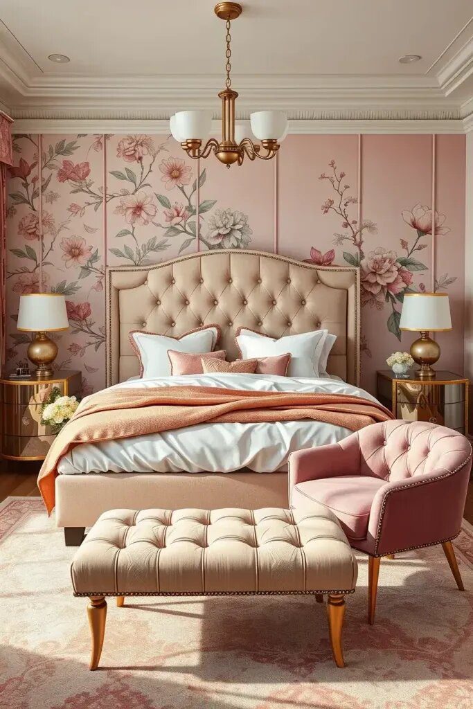 Feminine Dusty Pink and Champagne Bedrooms