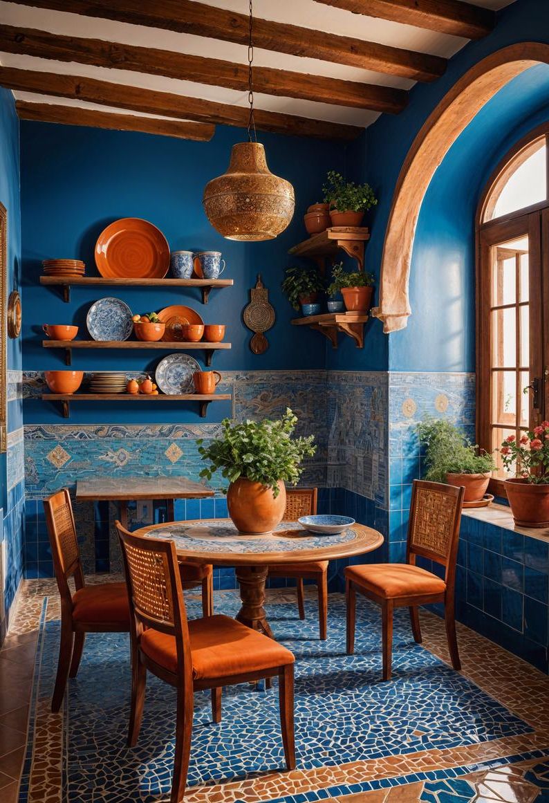 17. Terracotta and Blue Dining Room Pairing