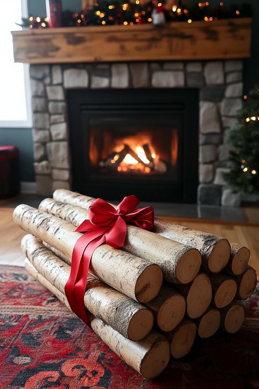 18. Rustic Birch Log Fireplace Styling - photo 3