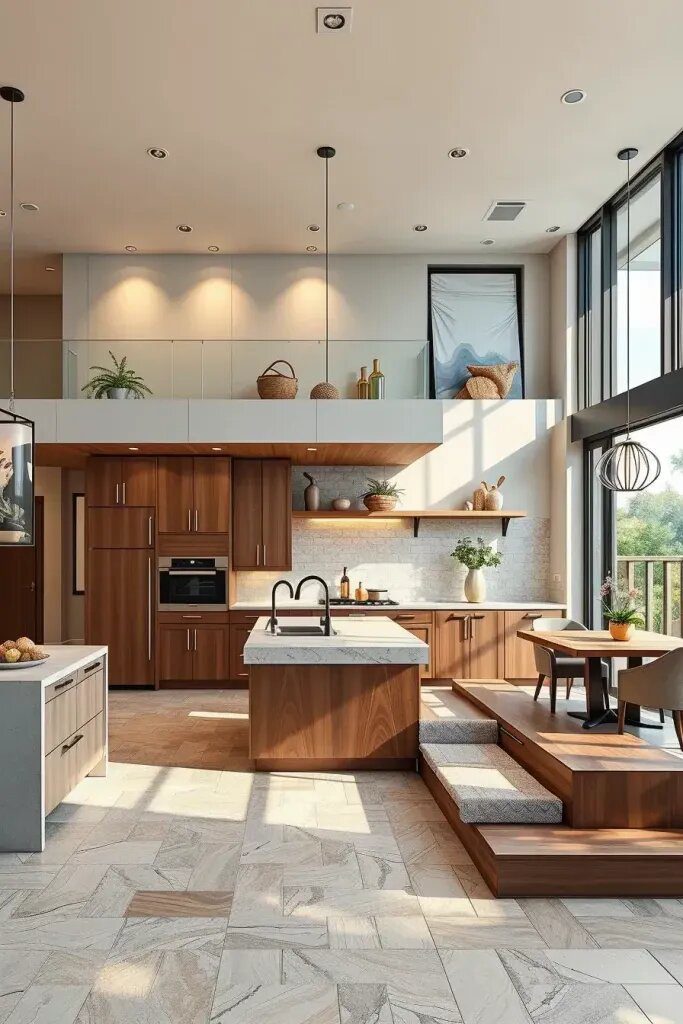 Luxurious kitchens with different levels of countertops