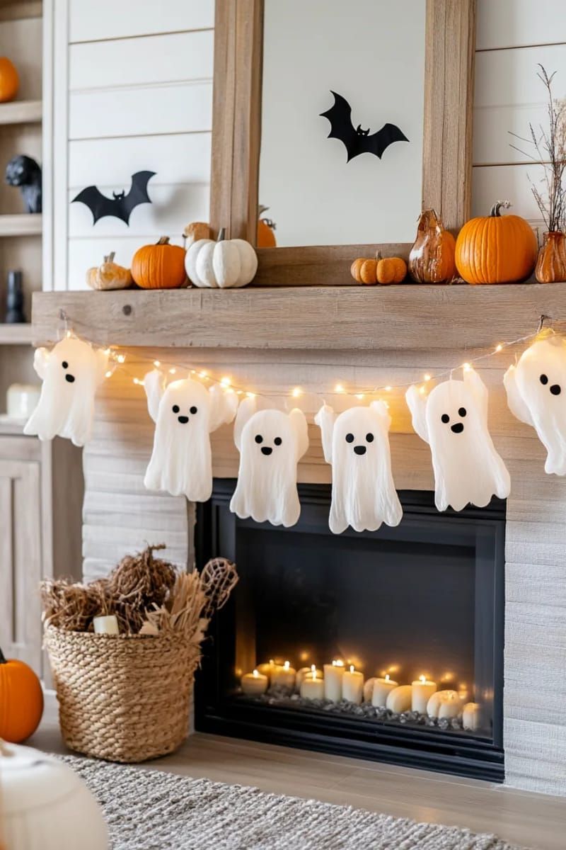 8. Glowing Ghost Garland Made from Cheesecloth