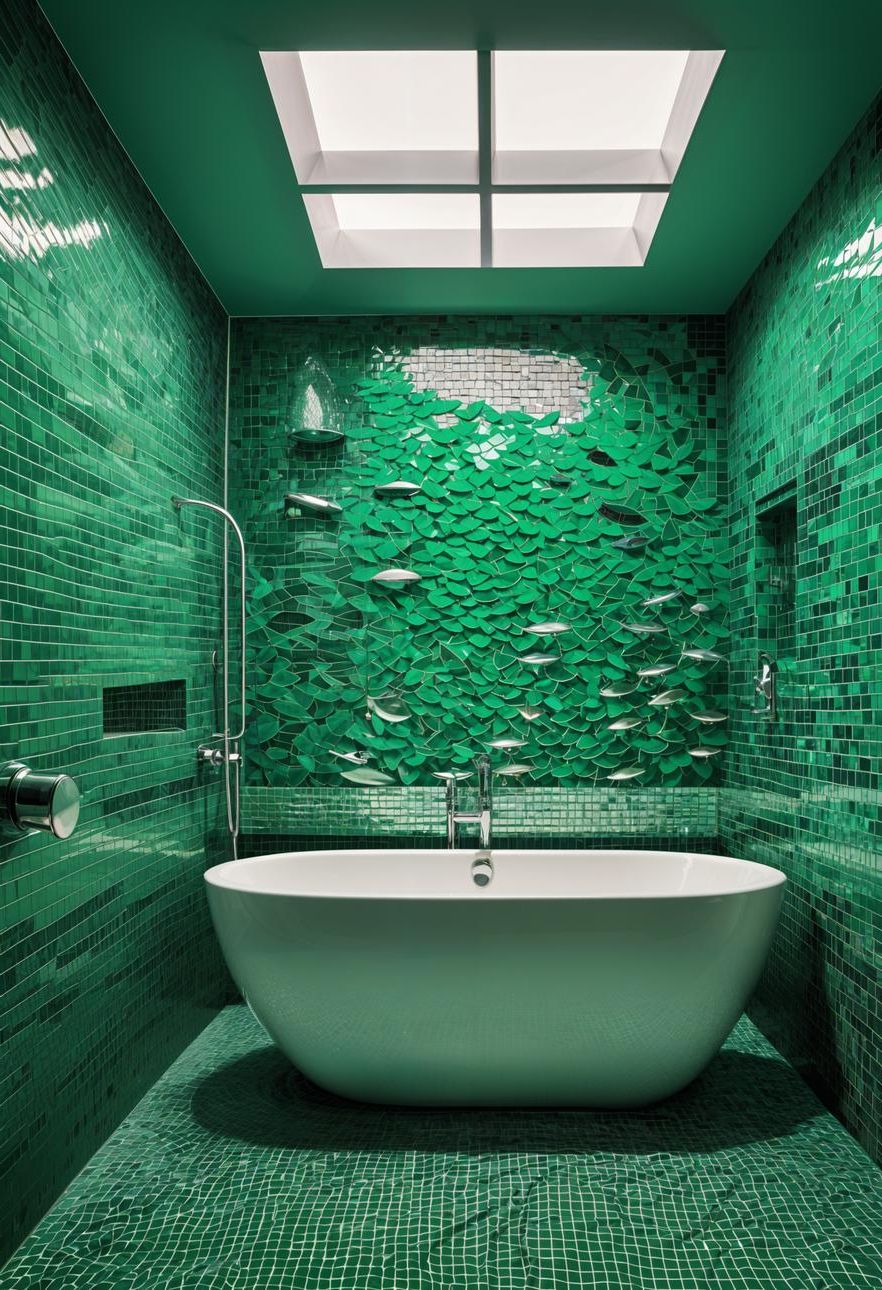 11. Underwater-Inspired Green Mosaic Tiles