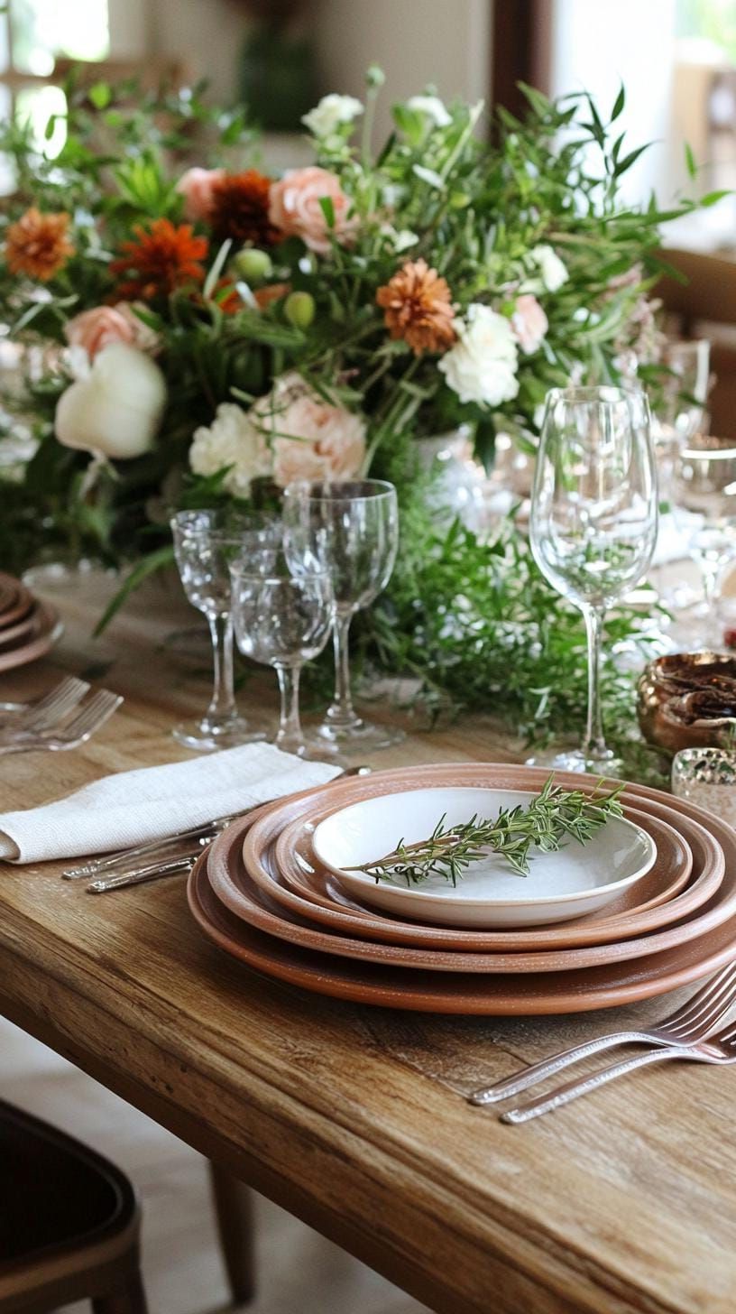 20. Terracotta Plates With Fresh Herb Place Cards