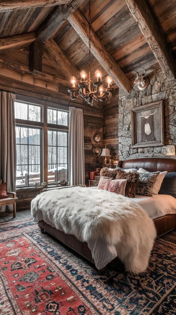 3. Wood Beams and Fur Bedding for Cabin Style - photo 2